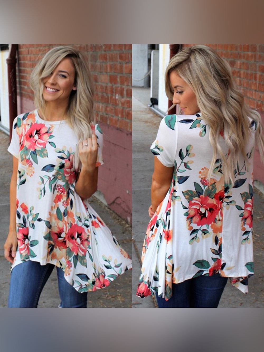 Boutique White Floral Asymmetrical Blouse